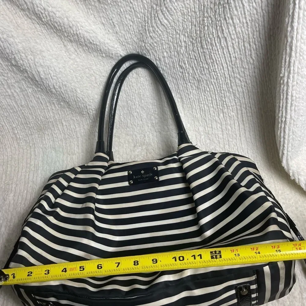 Kate Spafe large black & white striped Nylon diaper bag/travel bag